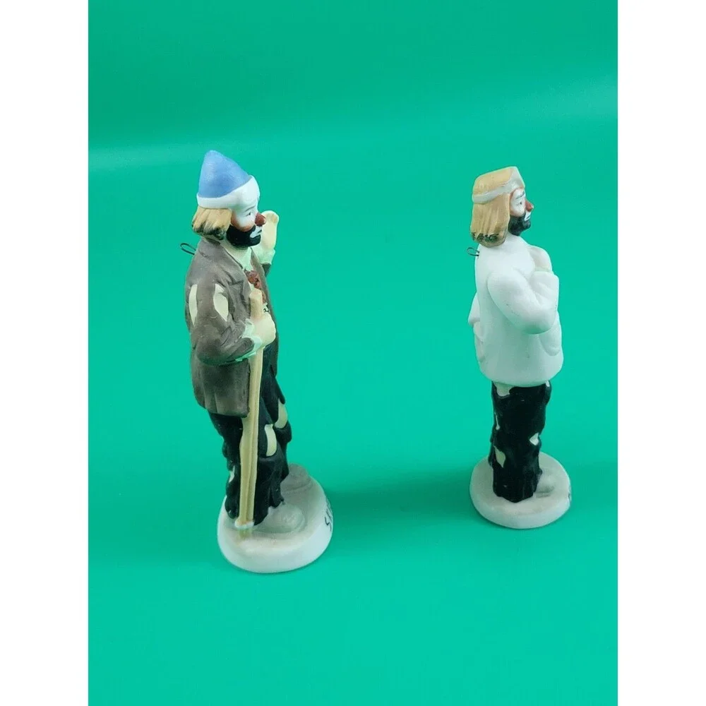 LOT of 2 Vintage Clowns Ceramic Emmett Kelly Jr Hobo Ornaments Dentist Skiier